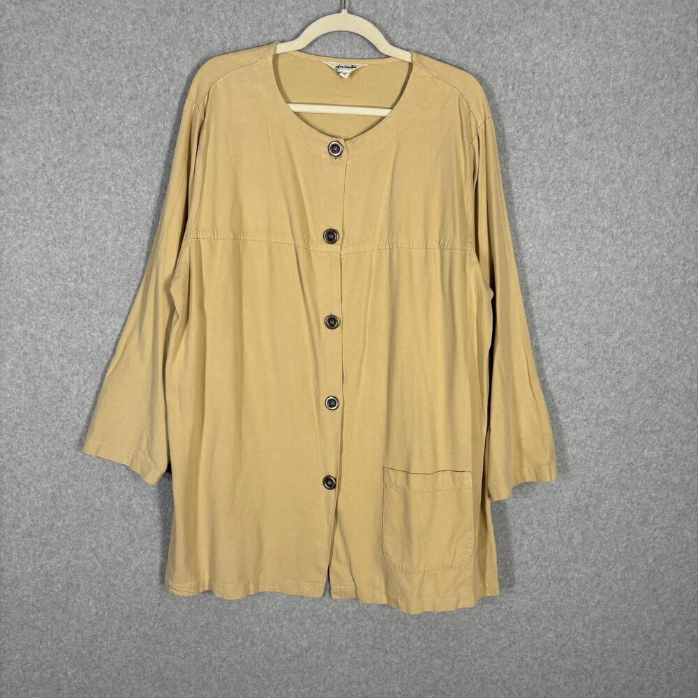 VTG Fern Bratten Top Jacket 1X Tan Tencel Cotton Tunic Lagenlook Artsy Lagom **